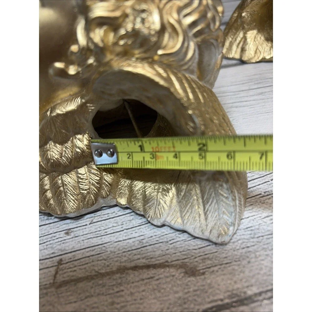 2 Vintage Hard Plaster Cherub Drapery Curtain Rod Wall Sconce Swag Holders
